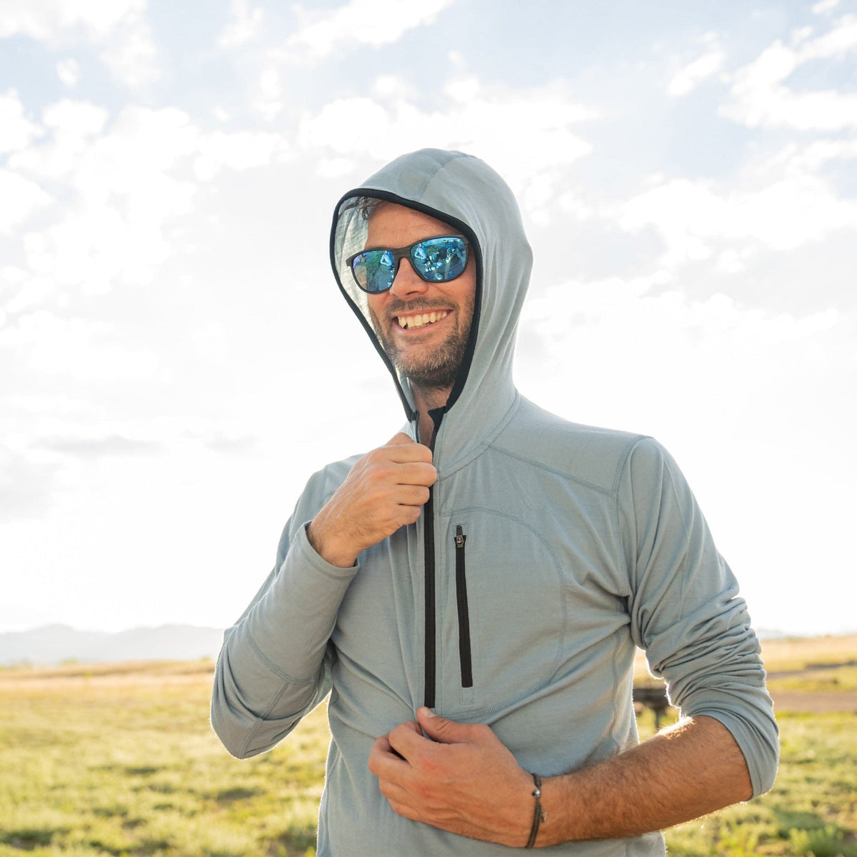 Men's Wool 1/4 Zip Merino Sun Hoodie - Microweight