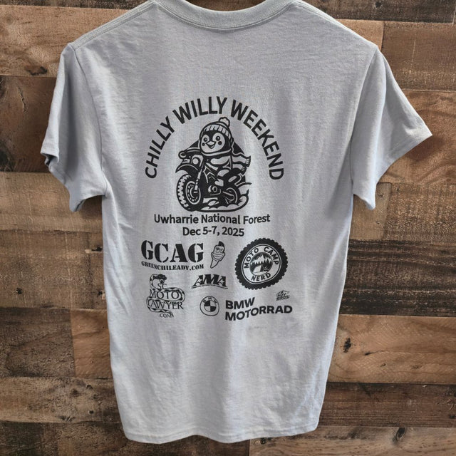Chilly Willy Weekend 2025 T-shirt - Moto Camp Nerd - motorcycle camping