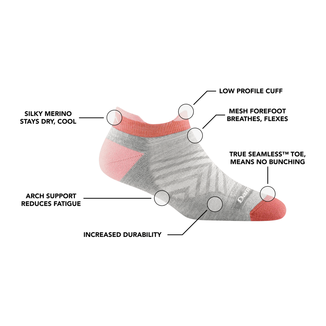 Darn Tough | Women's Run No Show Tab Ultra-Lightweight Running Sock - Moto Camp Nerd - motorcycle camping