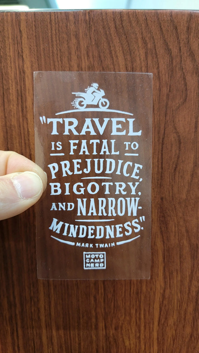 "Travel is Fatal" Moto Sticker - Moto Camp Nerd - motorcycle camping